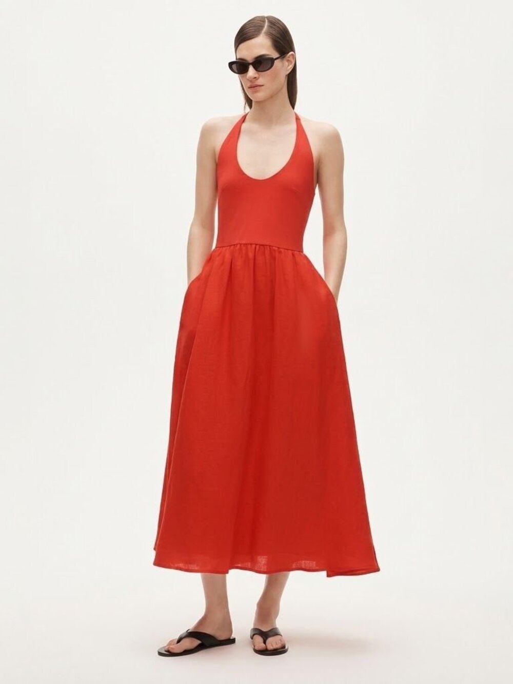 J. Crew Mixy Halter Dress Dark Poppy Red Size XL Summer 2026 Party Coastal